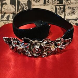 Corkor Floral Embellished Black Belt - Size 70 (XS/Small)